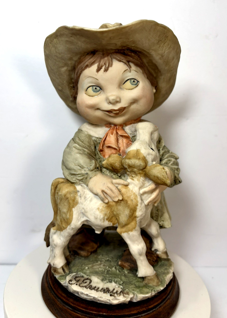 Vintage Giuseppe Armani Porcelain Girl Cowgirl with Calf Figurine 1981 Italy